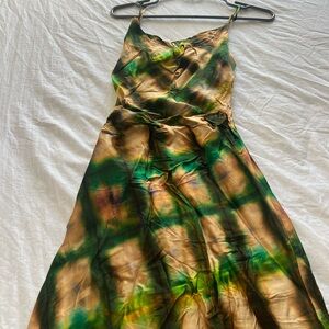 Zara Tie-Dye Green and Brown Midi Dress
